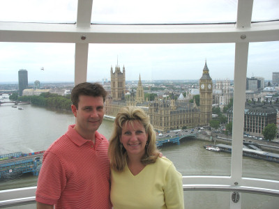 Looking out from the London Eye over to Big Ben and Parliament